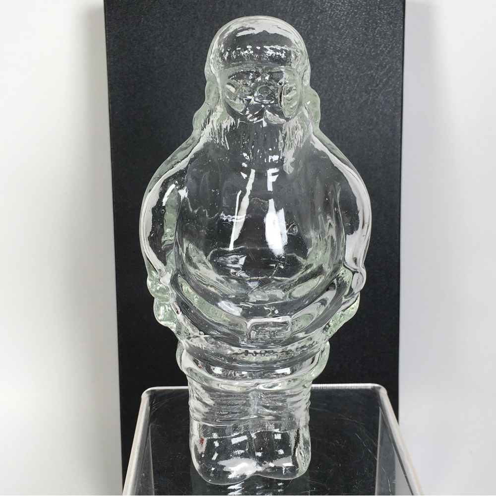 Vintage Shackman Glass Santa Claus Candy Container Clear